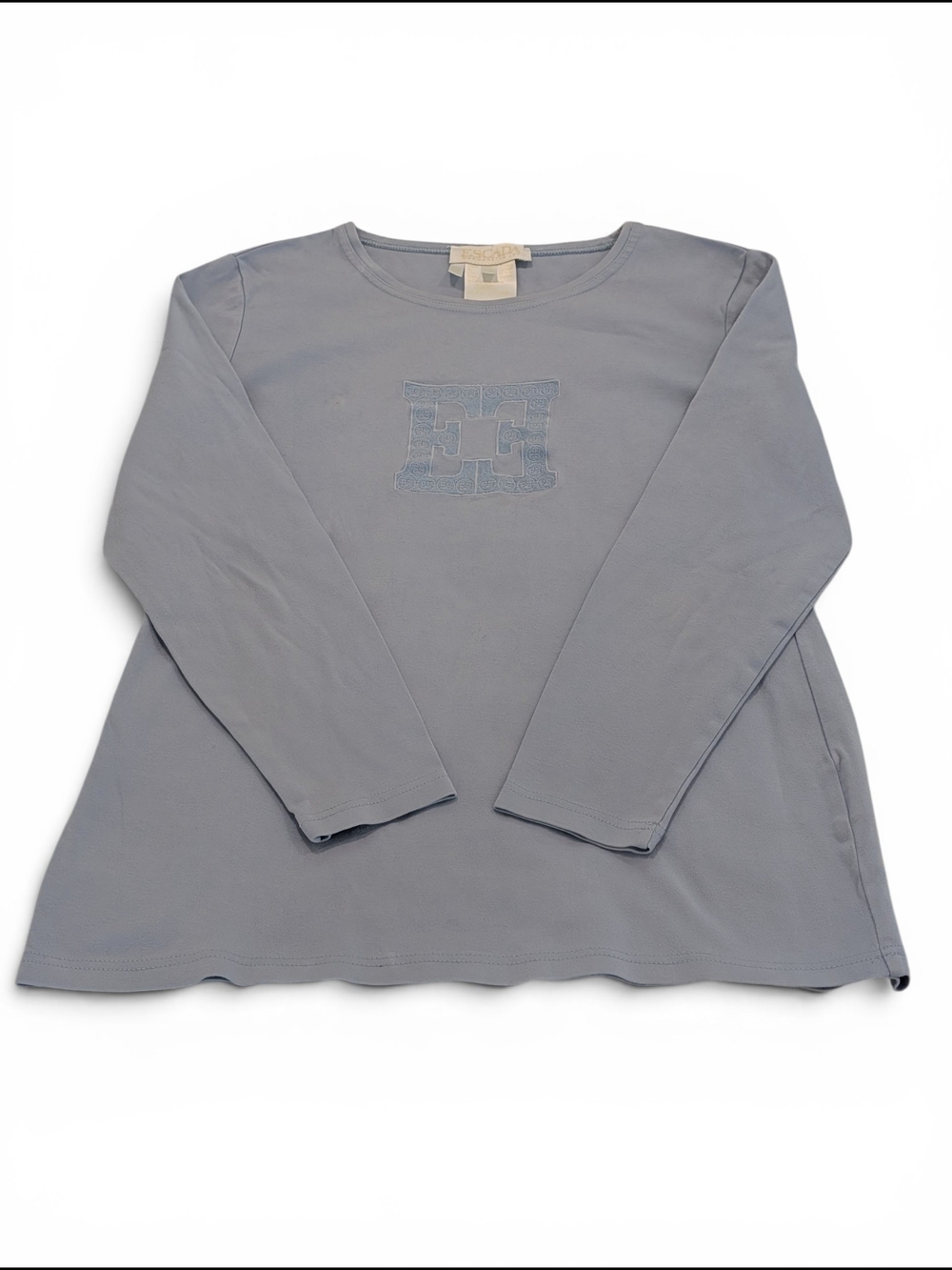 Vintage Escada Light Blue Cotton Tee Embroidered Chest Logo Size EU 38 US 8